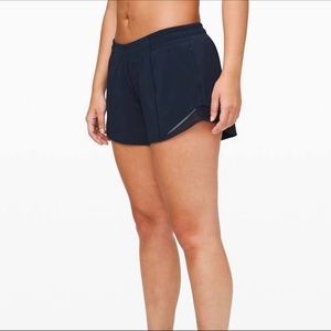 Blue lululemon hotty hots 4” shorts size 4